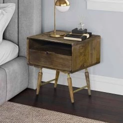 1-Drawer Walnut Brown Traditional Bedside Table with Angled Legs 20.5 in. H x 18.9 in. W x 16.9 in. D by The Urban Port -The Urban Port Sales walnut brown the urban port nightstands upt 242820 31 1000