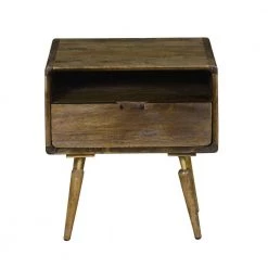 1-Drawer Walnut Brown Traditional Bedside Table with Angled Legs 20.5 in. H x 18.9 in. W x 16.9 in. D by The Urban Port -The Urban Port Sales walnut brown the urban port nightstands upt 242820 c3 1000