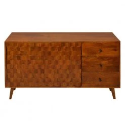 13 in. Walnut Brown Wooden Honeycomb Design TV Console with 3-Drawers and 2-Door by The Urban Port