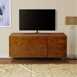 13 in. Walnut Brown Wooden Honeycomb Design TV Console with 3-Drawers and 2-Door by The Urban Port -The Urban Port Sales walnut brown the urban port tv stands upt 242956 fa 1000
