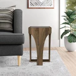 14.7 in. Walnut Smokey Black Chiseled Arch Panel Legs Rectangular Glass Top Side Table by The Urban Port 17 14.7 in. Walnut Smokey Black Chiseled Arch Panel Legs Rectangular Glass Top Side Table by The Urban Port -The Urban Port Sales walnut smokey black the urban port end side tables upt 272761 31 1000