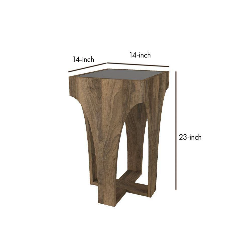14.7 in. Walnut Smokey Black Chiseled Arch Panel Legs Rectangular Glass Top Side Table by The Urban Port 6 14.7 in. Walnut Smokey Black Chiseled Arch Panel Legs Rectangular Glass Top Side Table by The Urban Port - Image 6