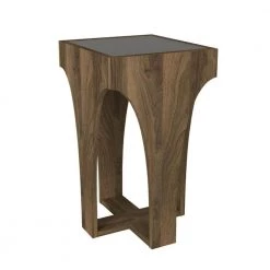 14.7 in. Walnut Smokey Black Chiseled Arch Panel Legs Rectangular Glass Top Side Table by The Urban Port