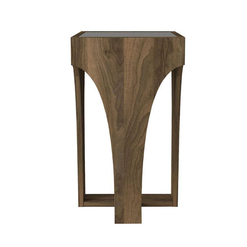 14.7 in. Walnut Smokey Black Chiseled Arch Panel Legs Rectangular Glass Top Side Table by The Urban Port 3 14.7 in. Walnut Smokey Black Chiseled Arch Panel Legs Rectangular Glass Top Side Table by The Urban Port - Image 3