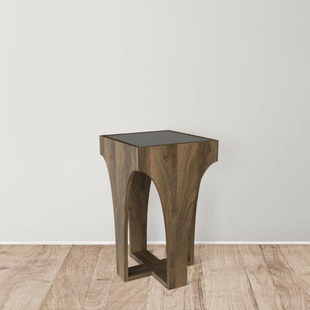 14.7 in. Walnut Smokey Black Chiseled Arch Panel Legs Rectangular Glass Top Side Table by The Urban Port 7 14.7 in. Walnut Smokey Black Chiseled Arch Panel Legs Rectangular Glass Top Side Table by The Urban Port - Image 7