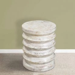 14 in. Washed White Round End Table with Spring Design Wooden Frame and Round Top by The Urban Port -The Urban Port Sales washed white the urban port end side tables upt 263259 44 1000