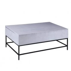 45 Inch L Gray and Black Lift Top Storage Mango Wood Coffee Table with Tubular Metal Base by The Urban Port
