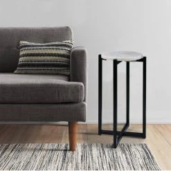 12.5 in. White and Black Marble Top Accent Round Side Table with Metal Frame by The Urban Port -The Urban Port Sales white and black the urban port end side tables upt 273471 44 1000