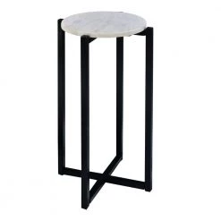 12.5 in. White and Black Marble Top Accent Round Side Table with Metal Frame by The Urban Port
