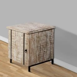 Antique White and Black Wooden Bedside Table with 1-Door and Metal Frame 20 in. L x 22 in. W x 24 in. H by The Urban Port -The Urban Port Sales white and black the urban port nightstands upt 263777 31 1000