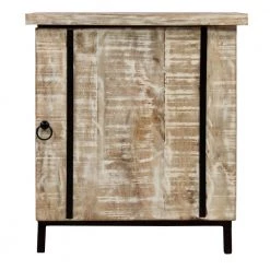 Antique White and Black Wooden Bedside Table with 1-Door and Metal Frame 20 in. L x 22 in. W x 24 in. H by The Urban Port