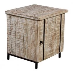 Antique White and Black Wooden Bedside Table with 1-Door and Metal Frame 20 in. L x 22 in. W x 24 in. H by The Urban Port -The Urban Port Sales white and black the urban port nightstands upt 263777 c3 1000