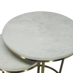 17.75 in. White and Brass Metal Frame Transitional Style Round Marble Top Nesting End Table (Set of 2) by The Urban Port -The Urban Port Sales white and brass the urban port end side tables upt 272902 4f 1000