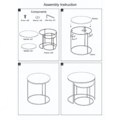 17.75 in. White and Brass Metal Frame Transitional Style Round Marble Top Nesting End Table (Set of 2) by The Urban Port -The Urban Port Sales white and brass the urban port end side tables upt 272902 d4 1000