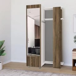 Modern White and Brown Wooden Closet Cabinet with Mirror Coat Hooks and Shelves by The Urban Port -The Urban Port Sales white and brown the urban port armoires wardrobes upt 272747 31 1000