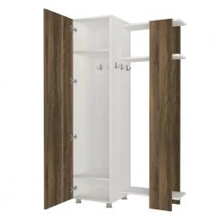 Modern White and Brown Wooden Closet Cabinet with Mirror Coat Hooks and Shelves by The Urban Port -The Urban Port Sales white and brown the urban port armoires wardrobes upt 272747 77 1000