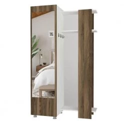 Modern White and Brown Wooden Closet Cabinet with Mirror Coat Hooks and Shelves by The Urban Port -The Urban Port Sales white and brown the urban port armoires wardrobes upt 272747 c3 1000