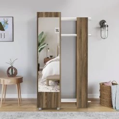 Modern White and Brown Wooden Closet Cabinet with Mirror Coat Hooks and Shelves by The Urban Port -The Urban Port Sales white and brown the urban port armoires wardrobes upt 272747 fa 1000