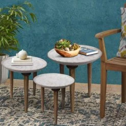 3-Piece 18 in. White/Brown Small Round Wood Coffee Table Set with Angled Tripod Base by The Urban Port -The Urban Port Sales white and brown the urban port coffee tables upt 209570 c3 1000