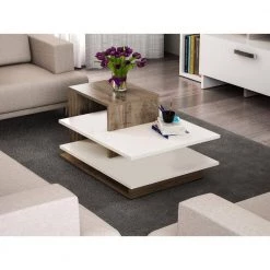 23.6 in. White and Brown Modern Rectangular Wooden Coffee Table with 3-Tier Stacked Design by The Urban Port -The Urban Port Sales white and brown the urban port coffee tables upt 272751 31 1000
