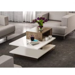 23.6 in. White and Brown Modern Rectangular Wooden Coffee Table with 3-Tier Stacked Design by The Urban Port -The Urban Port Sales white and brown the urban port coffee tables upt 272751 fa 1000