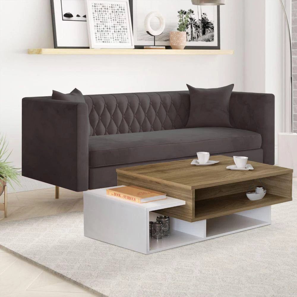 23.6 in. White and Brown Modern Wooden Rectangular Coffee Table with 3-Tier Storage by The Urban Port 10 23.6 in. White and Brown Modern Wooden Rectangular Coffee Table with 3-Tier Storage by The Urban Port - Image 10