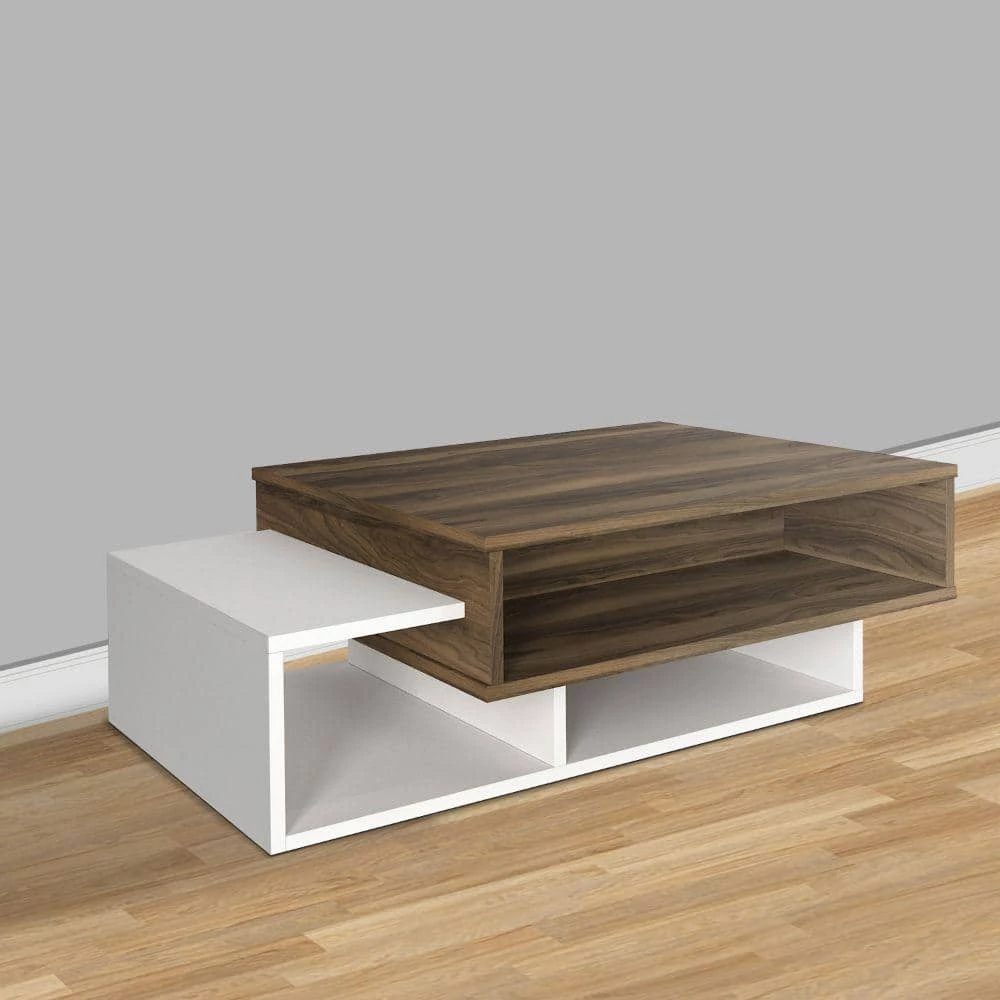 23.6 in. White and Brown Modern Wooden Rectangular Coffee Table with 3-Tier Storage by The Urban Port 6 23.6 in. White and Brown Modern Wooden Rectangular Coffee Table with 3-Tier Storage by The Urban Port - Image 6