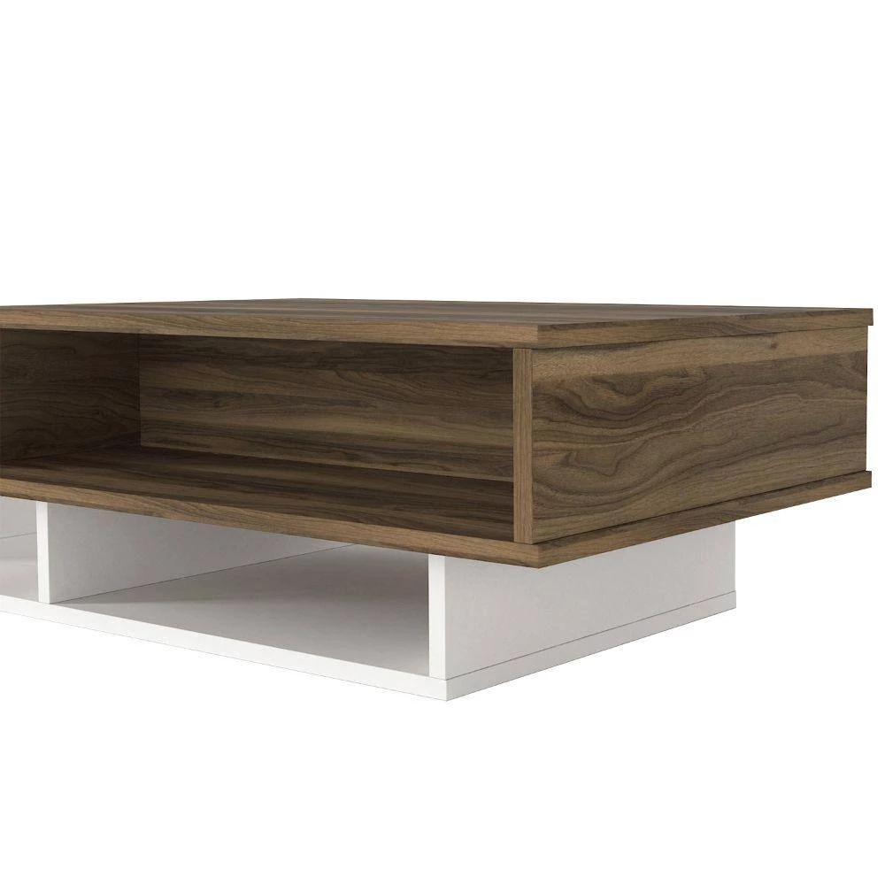 23.6 in. White and Brown Modern Wooden Rectangular Coffee Table with 3-Tier Storage by The Urban Port 4 23.6 in. White and Brown Modern Wooden Rectangular Coffee Table with 3-Tier Storage by The Urban Port - Image 4