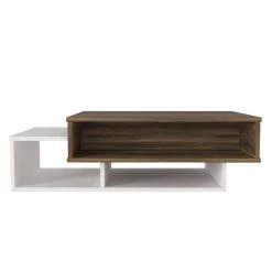 23.6 in. White and Brown Modern Wooden Rectangular Coffee Table with 3-Tier Storage by The Urban Port