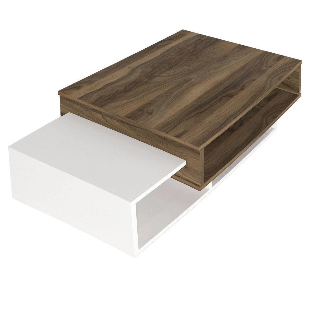 23.6 in. White and Brown Modern Wooden Rectangular Coffee Table with 3-Tier Storage by The Urban Port 3 23.6 in. White and Brown Modern Wooden Rectangular Coffee Table with 3-Tier Storage by The Urban Port - Image 3