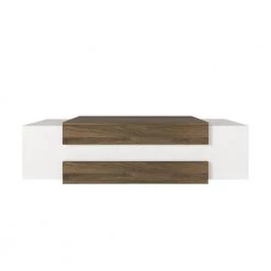 22.4 in. White and Brown Modern Wood Rectangular Coffee Table with 2-Open Side Compartments by The Urban Port