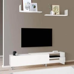 71.6 in. White Wood TV Console Entertainment Media Center with Storage 2 Floating Wall Shelves (3 Piece Set) by The Urban Port -The Urban Port Sales white and brown the urban port tv stands upt 272745 31 1000