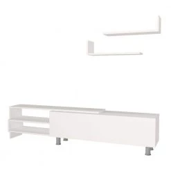 71.6 in. White Wood TV Console Entertainment Media Center with Storage 2 Floating Wall Shelves (3 Piece Set) by The Urban Port