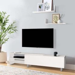 71.6 in. White Wood TV Console Entertainment Media Center with Storage 2 Floating Wall Shelves (3 Piece Set) by The Urban Port -The Urban Port Sales white and brown the urban port tv stands upt 272745 fa 1000