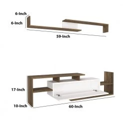 60.5 in. White and Brown Modern Wooden TV Console Entertainment Center with Floating Wall Shelf (2 Piece Set) by The Urban Port -The Urban Port Sales white and brown the urban port tv stands upt 272748 44 1000