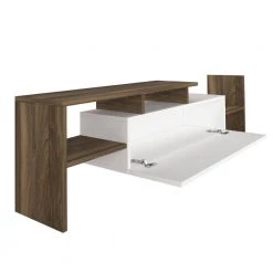 60.5 in. White and Brown Modern Wooden TV Console Entertainment Center with Floating Wall Shelf (2 Piece Set) by The Urban Port -The Urban Port Sales white and brown the urban port tv stands upt 272748 c3 1000