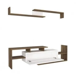 60.5 in. White and Brown Modern Wooden TV Console Entertainment Center with Floating Wall Shelf (2 Piece Set) by The Urban Port -The Urban Port Sales white and brown the urban port tv stands upt 272748 e1 1000