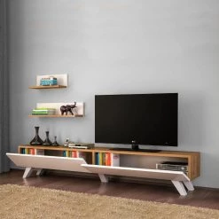 70.9 in. White and Brown Wooden Rectangular TV Console Entertainment Center with 2 Wall Shelves by The Urban Port -The Urban Port Sales white and brown the urban port tv stands upt 272755 31 1000
