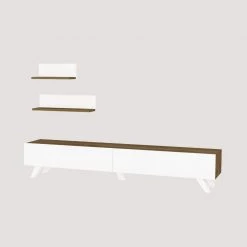 70.9 in. White and Brown Wooden Rectangular TV Console Entertainment Center with 2 Wall Shelves by The Urban Port