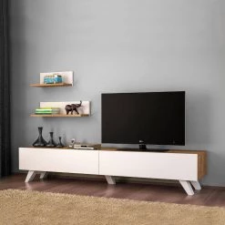 70.9 in. White and Brown Wooden Rectangular TV Console Entertainment Center with 2 Wall Shelves by The Urban Port -The Urban Port Sales white and brown the urban port tv stands upt 272755 fa 1000