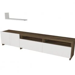 70.9 in. White and Brown Wooden TV Console Entertainment Center with 4 Cabinet Doors and 3 Wall Shelves by The Urban Port -The Urban Port Sales white and brown the urban port tv stands upt 272757 1f 1000