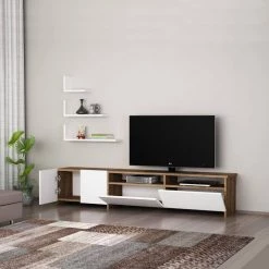 70.9 in. White and Brown Wooden TV Console Entertainment Center with 4 Cabinet Doors and 3 Wall Shelves by The Urban Port -The Urban Port Sales white and brown the urban port tv stands upt 272757 31 1000