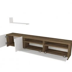 70.9 in. White and Brown Wooden TV Console Entertainment Center with 4 Cabinet Doors and 3 Wall Shelves by The Urban Port -The Urban Port Sales white and brown the urban port tv stands upt 272757 4f 1000