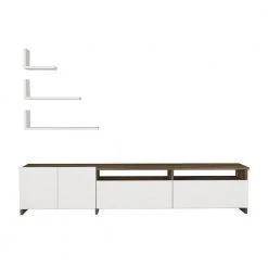 70.9 in. White and Brown Wooden TV Console Entertainment Center with 4 Cabinet Doors and 3 Wall Shelves by The Urban Port -The Urban Port Sales white and brown the urban port tv stands upt 272757 c3 1000