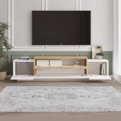 63 In. White and Brown Wooden TV Console Entertainment Media Center with 4 Drop Down Doors by The Urban Port -The Urban Port Sales white and brown the urban port tv stands upt 272766 31 1000