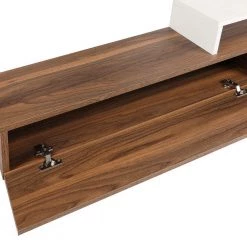 70.9 in. Walnut Brown and White TV Media Console Entertainment Center with 2 Drop Down Doors and 2 Wall Shelves by The Urban Port -The Urban Port Sales white and brown the urban port tv stands upt 272772 1f 1000