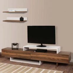 70.9 in. Walnut Brown and White TV Media Console Entertainment Center with 2 Drop Down Doors and 2 Wall Shelves by The Urban Port -The Urban Port Sales white and brown the urban port tv stands upt 272772 31 1000