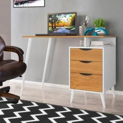 40.94 in. W Rectangular White and Brown Wooden 3-Drawer Office Computer Desk with Angled Legs and Attached File Cabinet by The Urban Port -The Urban Port Sales white and brown the urban port writing desks upt 225270 31 1000
