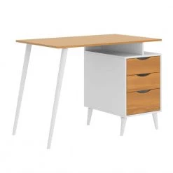 40.94 in. W Rectangular White and Brown Wooden 3-Drawer Office Computer Desk with Angled Legs and Attached File Cabinet by The Urban Port -The Urban Port Sales white and brown the urban port writing desks upt 225270 4f 1000