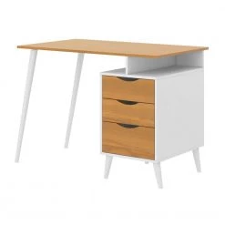 40.94 in. W Rectangular White and Brown Wooden 3-Drawer Office Computer Desk with Angled Legs and Attached File Cabinet by The Urban Port